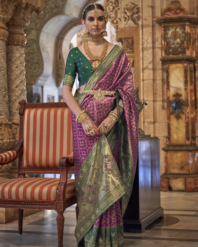 Magenta Jacquard Woven Silk Saree