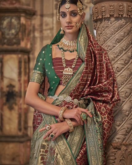 Maroon Jacquard Woven Silk Saree