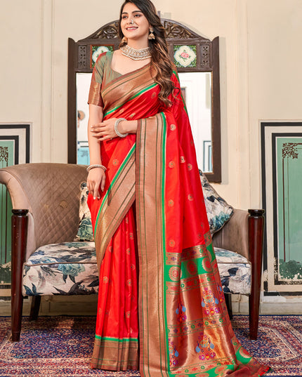 Red Paithani Silk Zari Woven Saree
