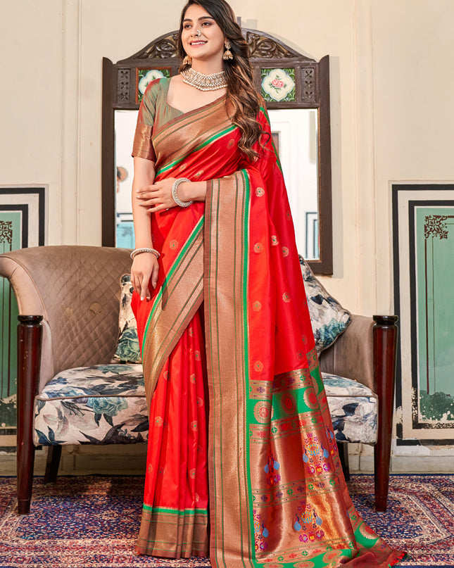 Red Paithani Silk Zari Woven Saree