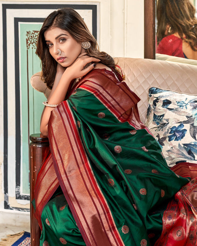 Bottle Green Paithani Silk Zari Woven Saree