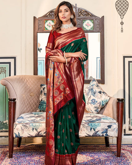 Bottle Green Paithani Silk Zari Woven Saree