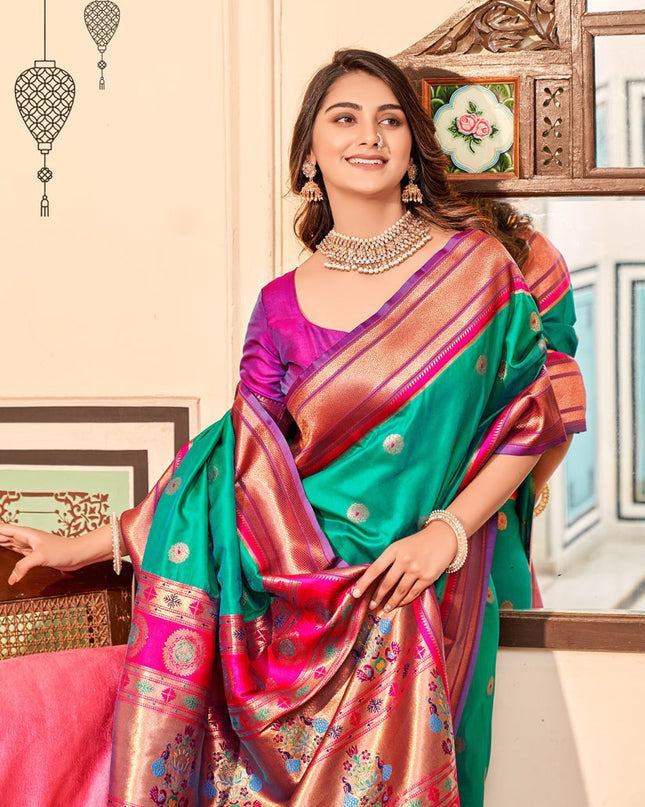 Sea Green Paithani Silk Zari Woven Saree