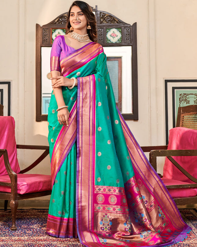 Sea Green Paithani Silk Zari Woven Saree