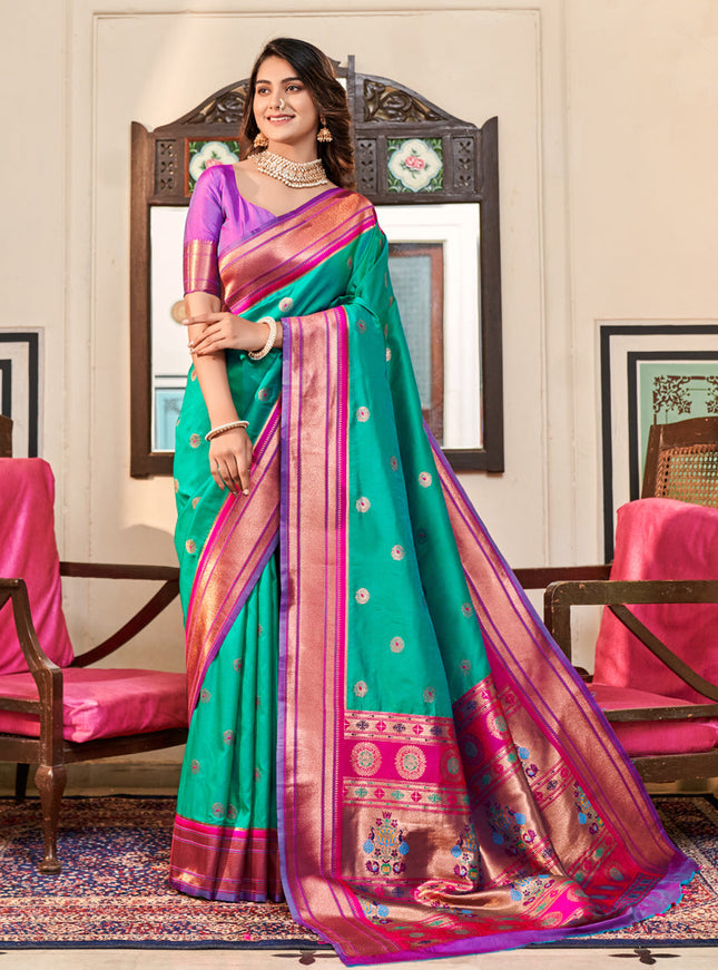Sea Green Paithani Silk Zari Woven Saree