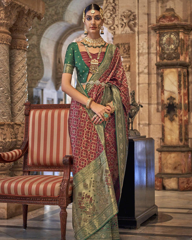 Maroon Jacquard Woven Silk Saree