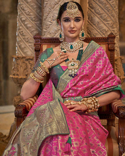 Rani Pink Jacquard Woven Silk Saree