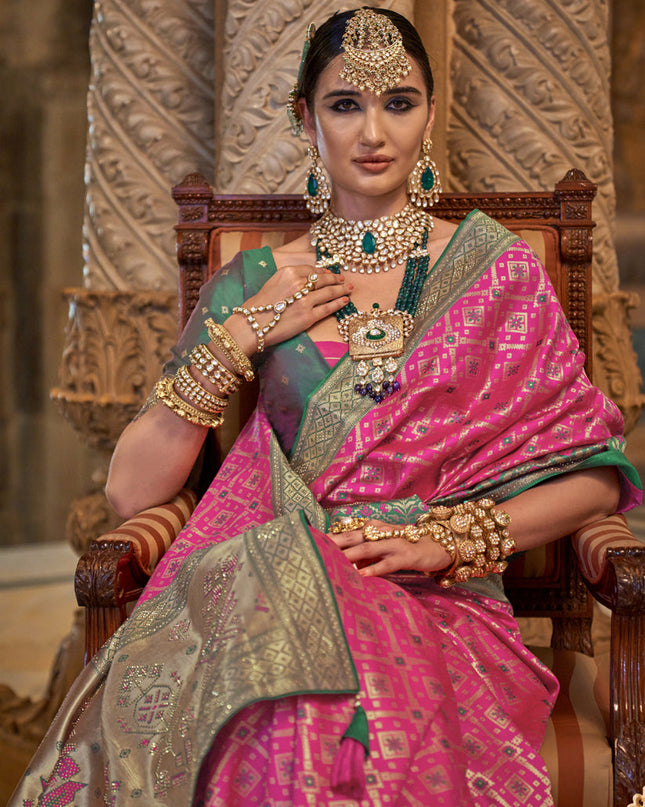 Rani Pink Jacquard Woven Silk Saree