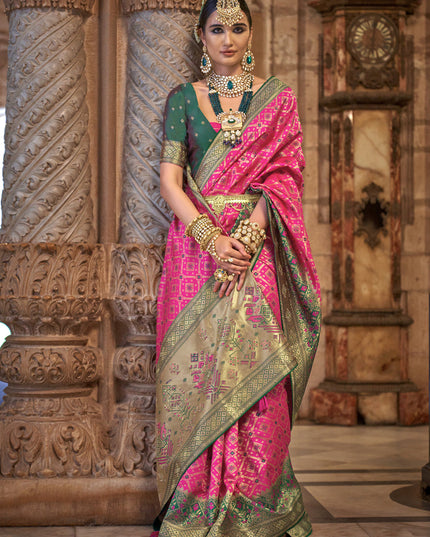 Rani Pink Jacquard Woven Silk Saree