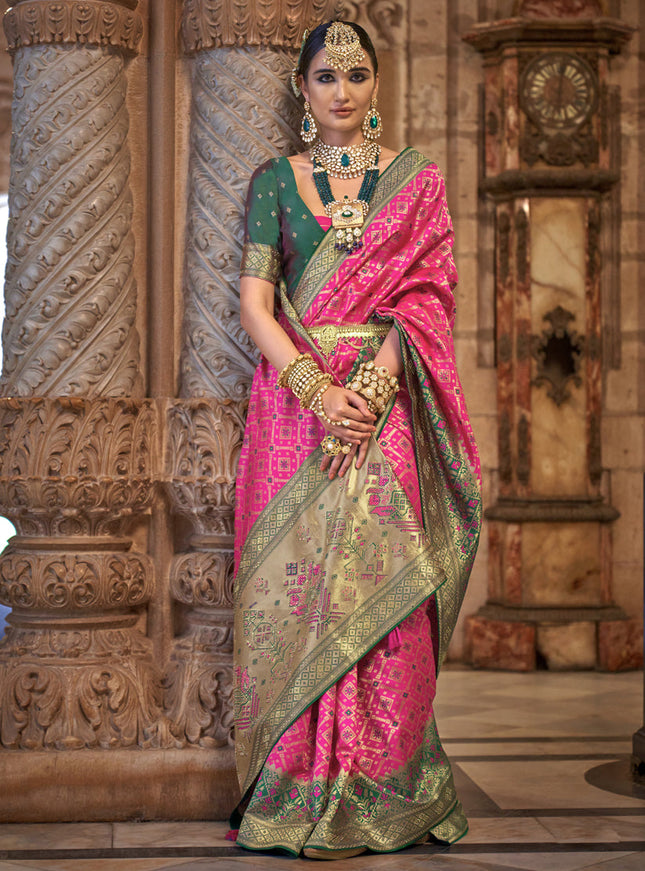 Rani Pink Jacquard Woven Silk Saree