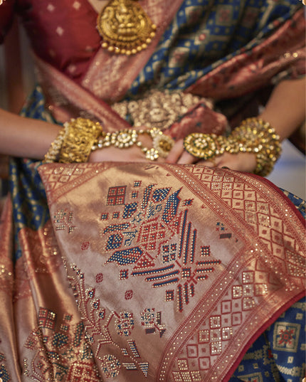 Navy Blue Jacquard Woven Silk Saree
