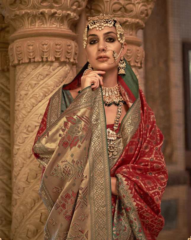 Hot Red Jacquard Woven Silk Saree