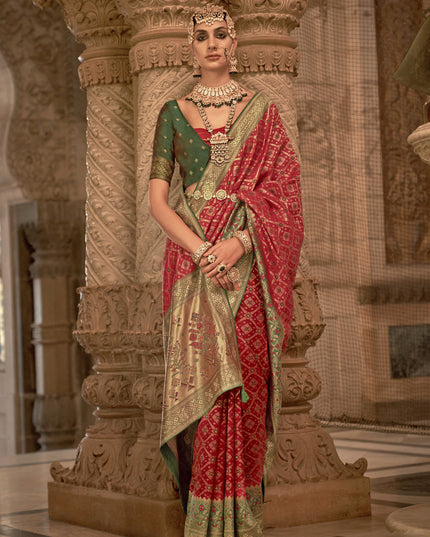 Hot Red Jacquard Woven Silk Saree