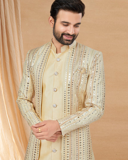 Beige Art Silk Jacket Style Designer Indo Western