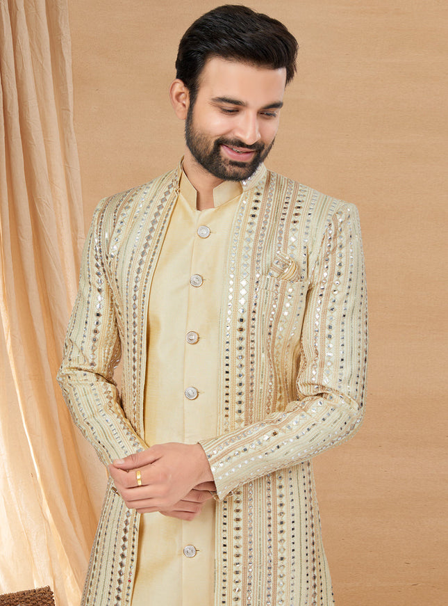 Beige Art Silk Jacket Style Designer Indo Western