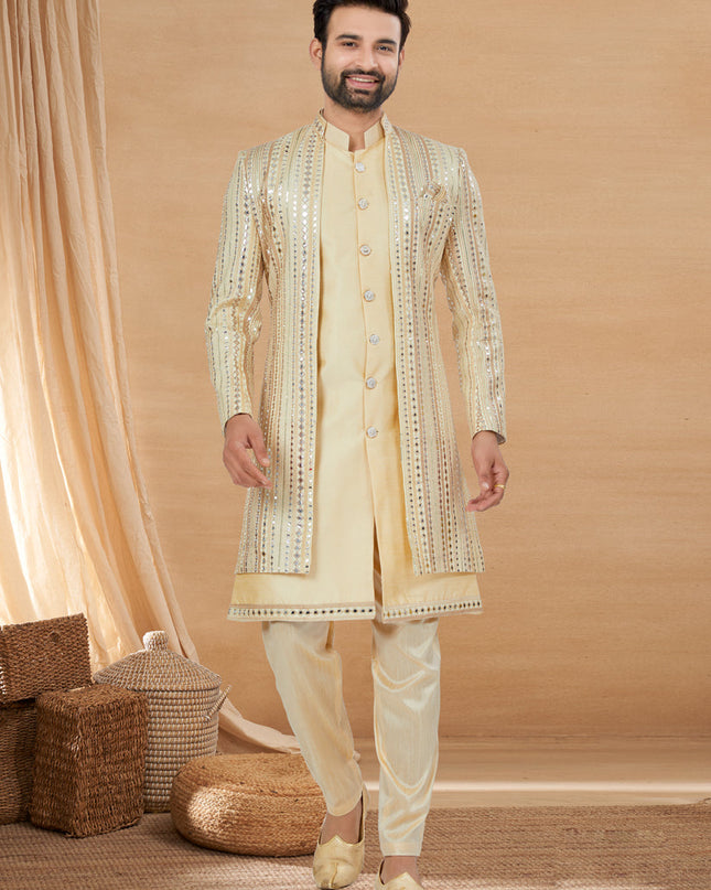 Beige Art Silk Jacket Style Designer Indo Western