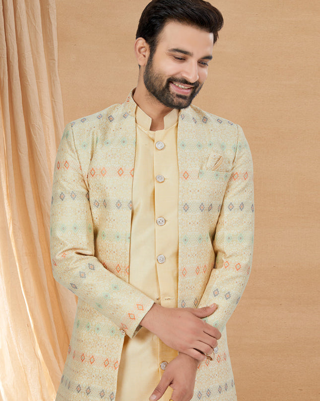 Beige Art Silk Jacket Style Designer Indo Western