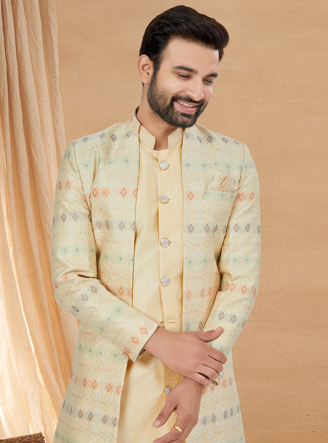 Beige Art Silk Jacket Style Designer Indo Western