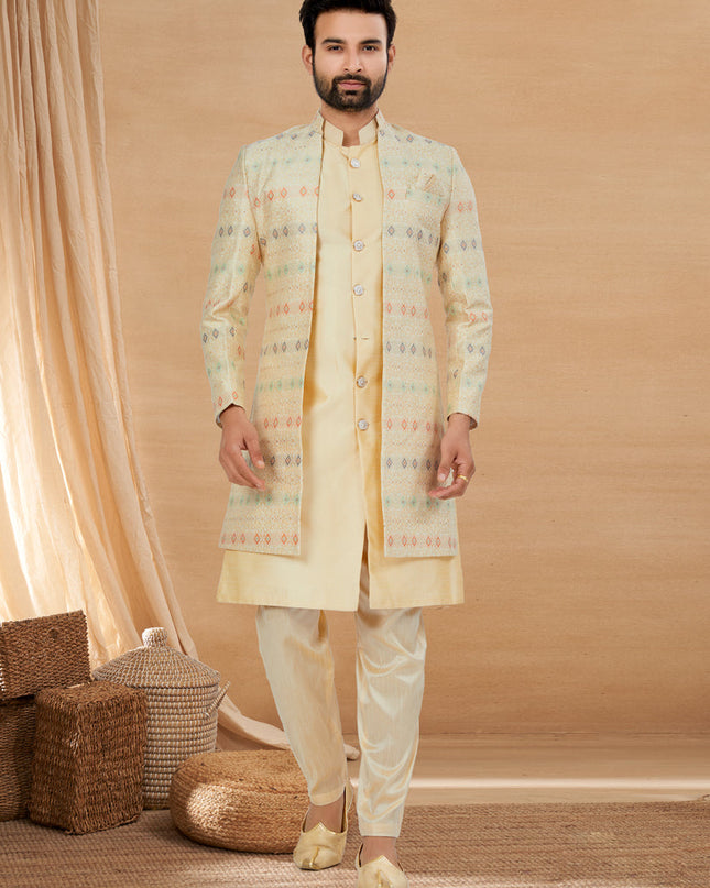 Beige Art Silk Jacket Style Designer Indo Western