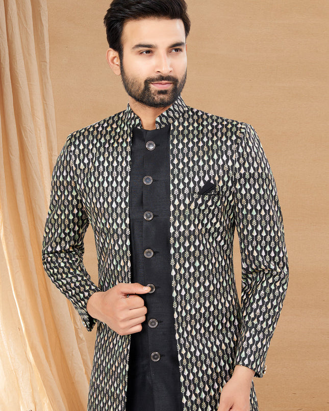 Black Art Silk Jacket Style Designer Indo Western
