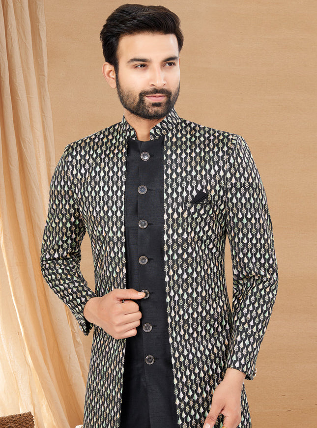 Black Art Silk Jacket Style Designer Indo Western