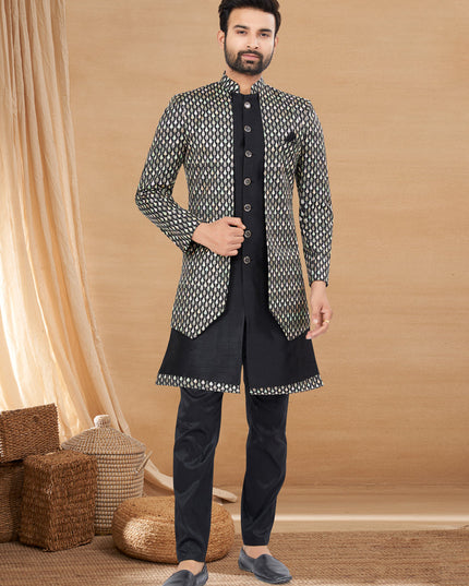 Black Art Silk Jacket Style Designer Indo Western