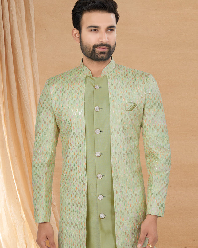 Pista Green Art Silk Jacket Style Designer Indo Western