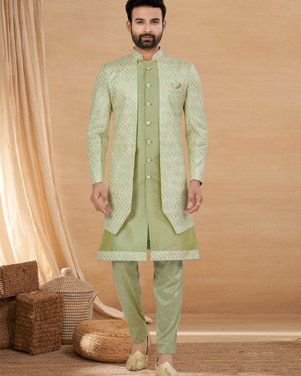 Pista Green Art Silk Jacket Style Designer Indo Western