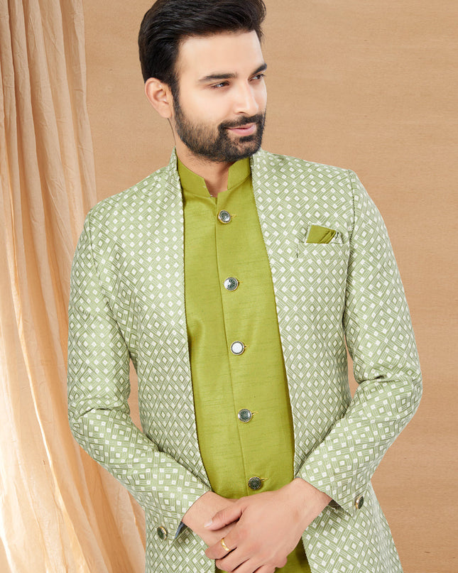 Light Green Art Silk Jacket Style Designer Indo Western