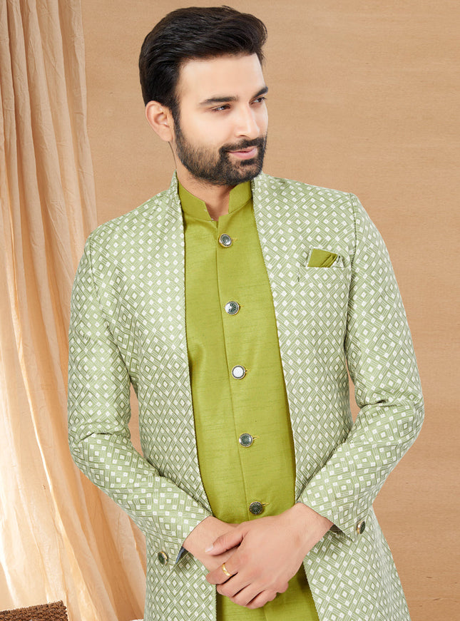 Light Green Art Silk Jacket Style Designer Indo Western