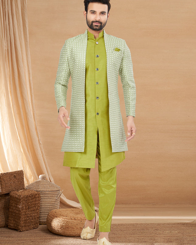 Light Green Art Silk Jacket Style Designer Indo Western