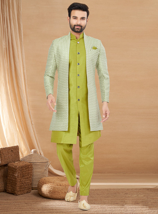 Light Green Art Silk Jacket Style Designer Indo Western