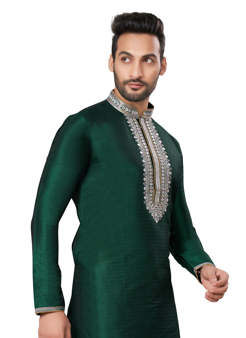 Green Silk Kurta Pyjama Set