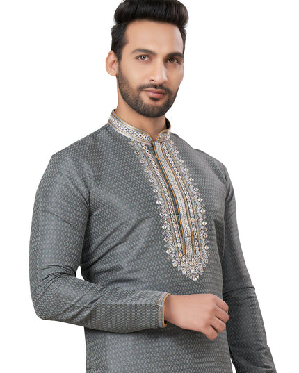 Grey Silk Kurta Pyjama Set