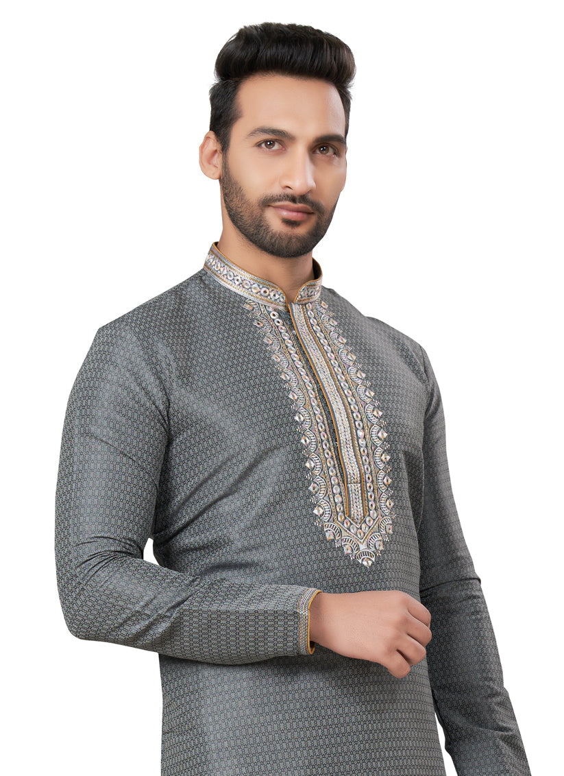 Grey Silk Kurta Pyjama Set