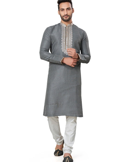 Grey Silk Kurta Pyjama Set