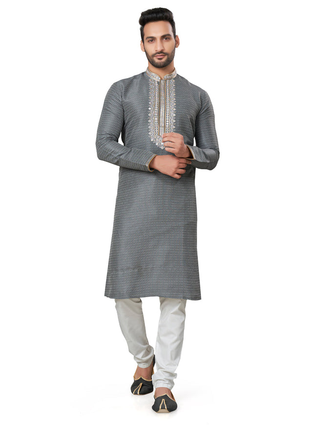 Grey Silk Kurta Pyjama Set