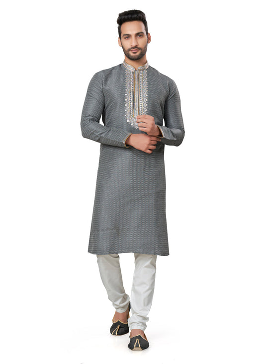 Grey Silk Kurta Pyjama Set