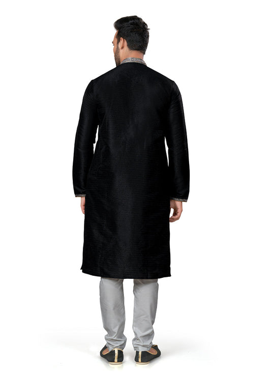 Black Silk Kurta Pyjama Set