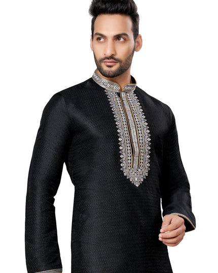Black Silk Kurta Pyjama Set