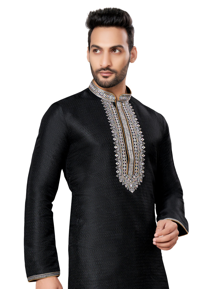 Black Silk Kurta Pyjama Set