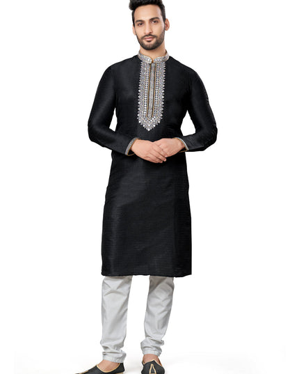 Black Silk Kurta Pyjama Set
