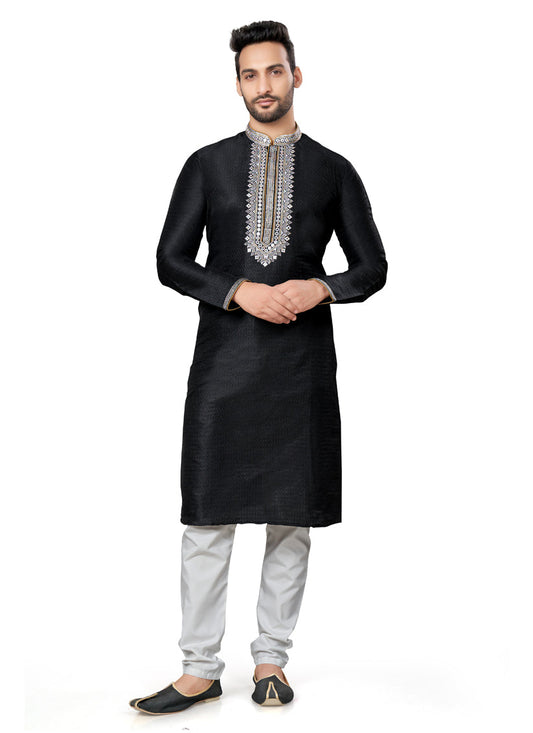 Black Silk Kurta Pyjama Set