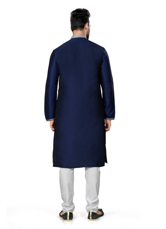 Navy Blue Silk Kurta Pyjama Set