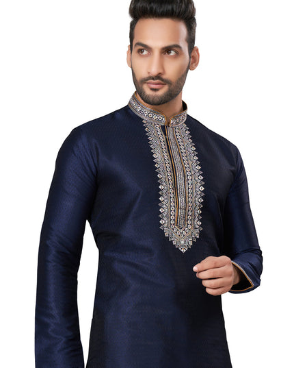 Navy Blue Silk Kurta Pyjama Set