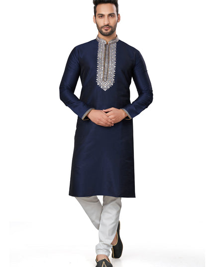 Navy Blue Silk Kurta Pyjama Set