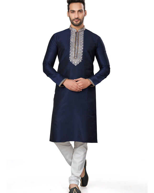 Navy Blue Silk Kurta Pyjama Set