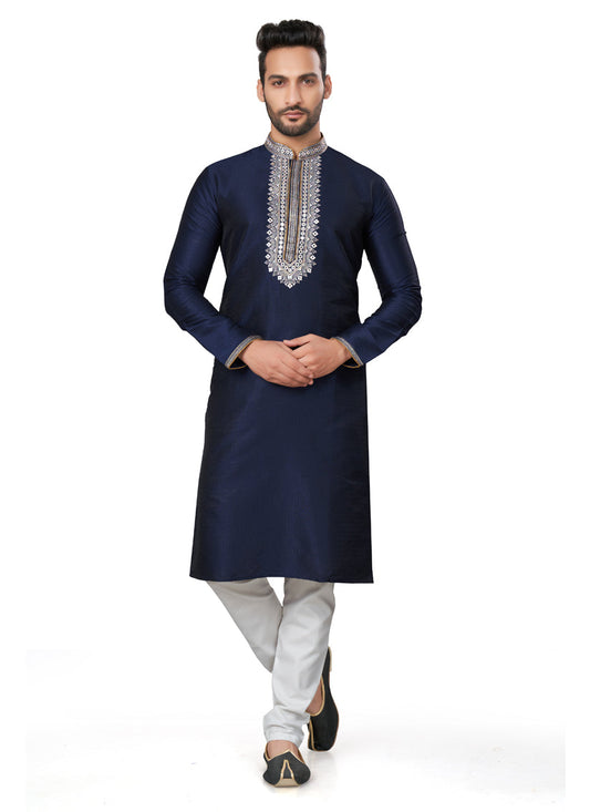 Navy Blue Silk Kurta Pyjama Set