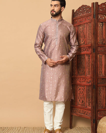 Rose Gold Jacquard Men Kurta Set for Festival