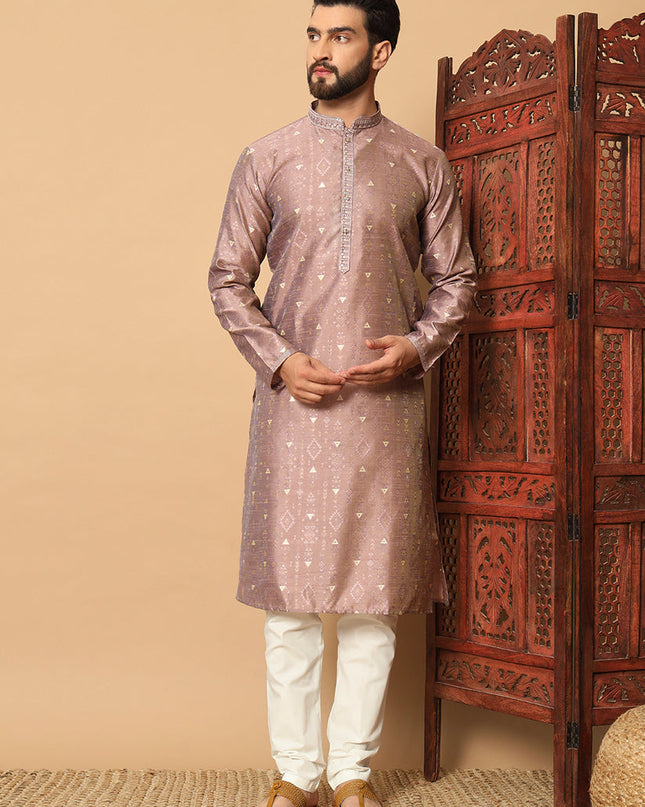 Rose Gold Jacquard Men Kurta Set for Festival